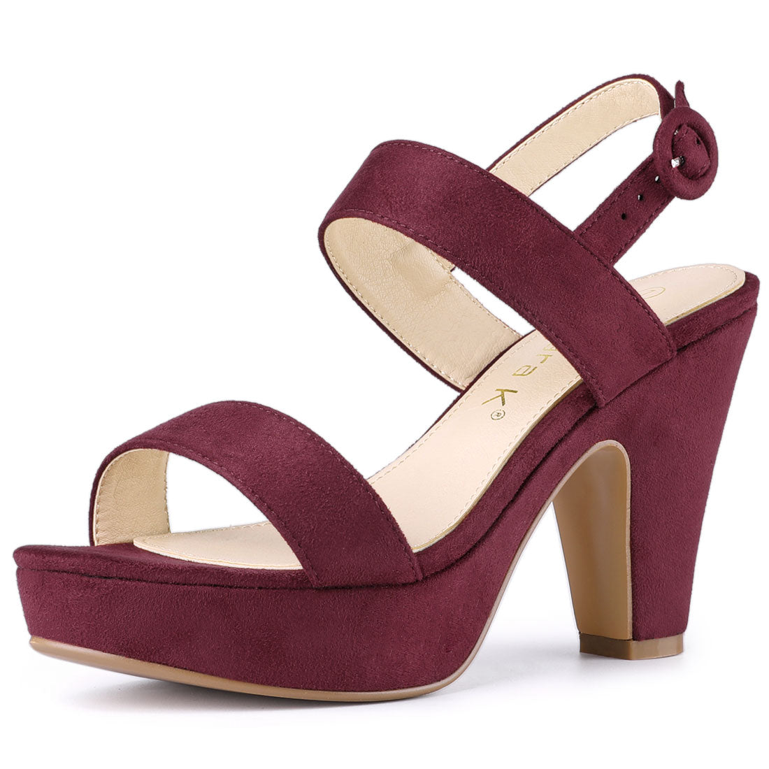 Allegra K Women's Ankle Strap Pointed Toe Block Heels Pumps Burgundy 8.5