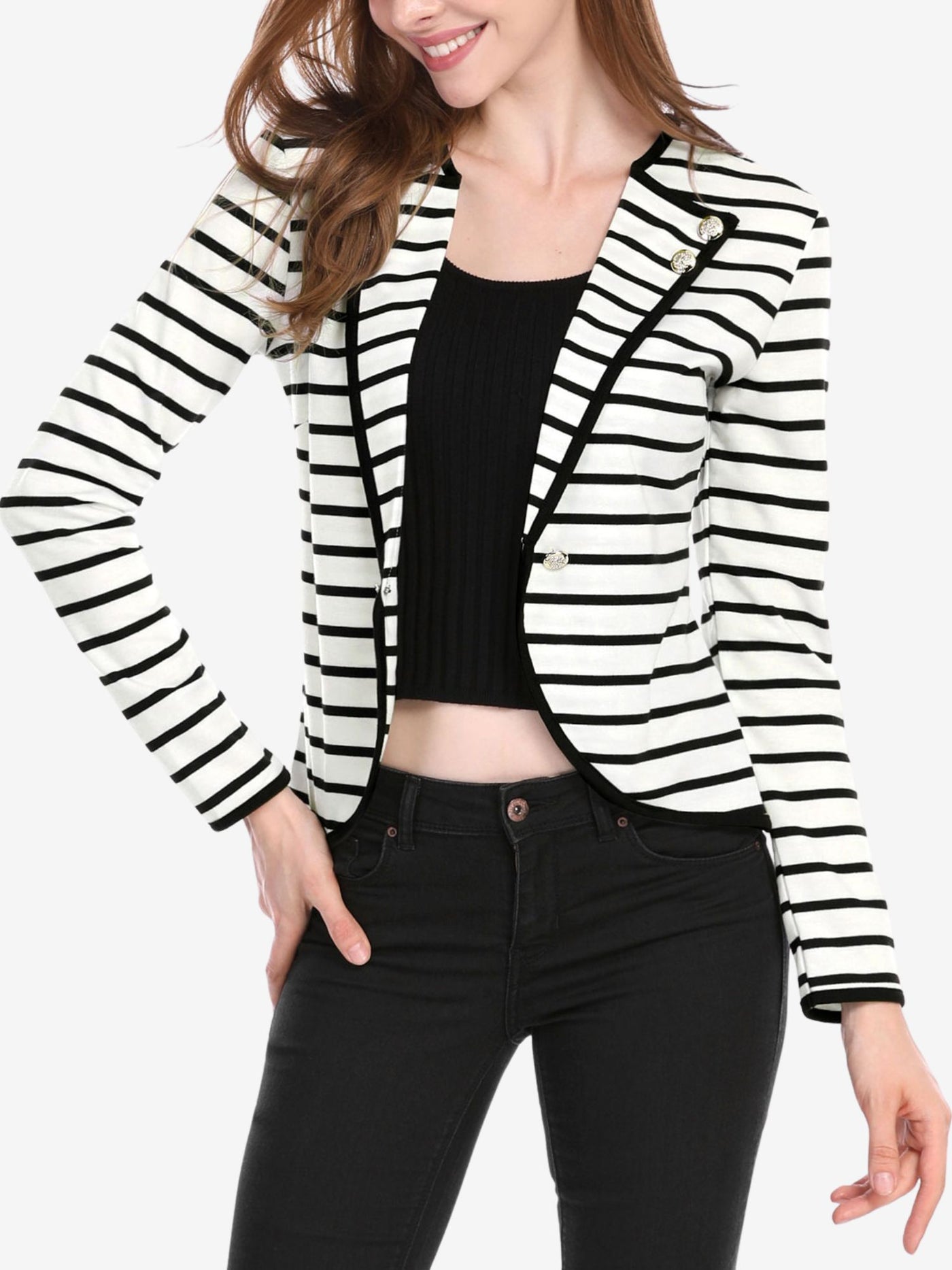 Allegra K Notched Lapel Casual Work Office Striped Blazer