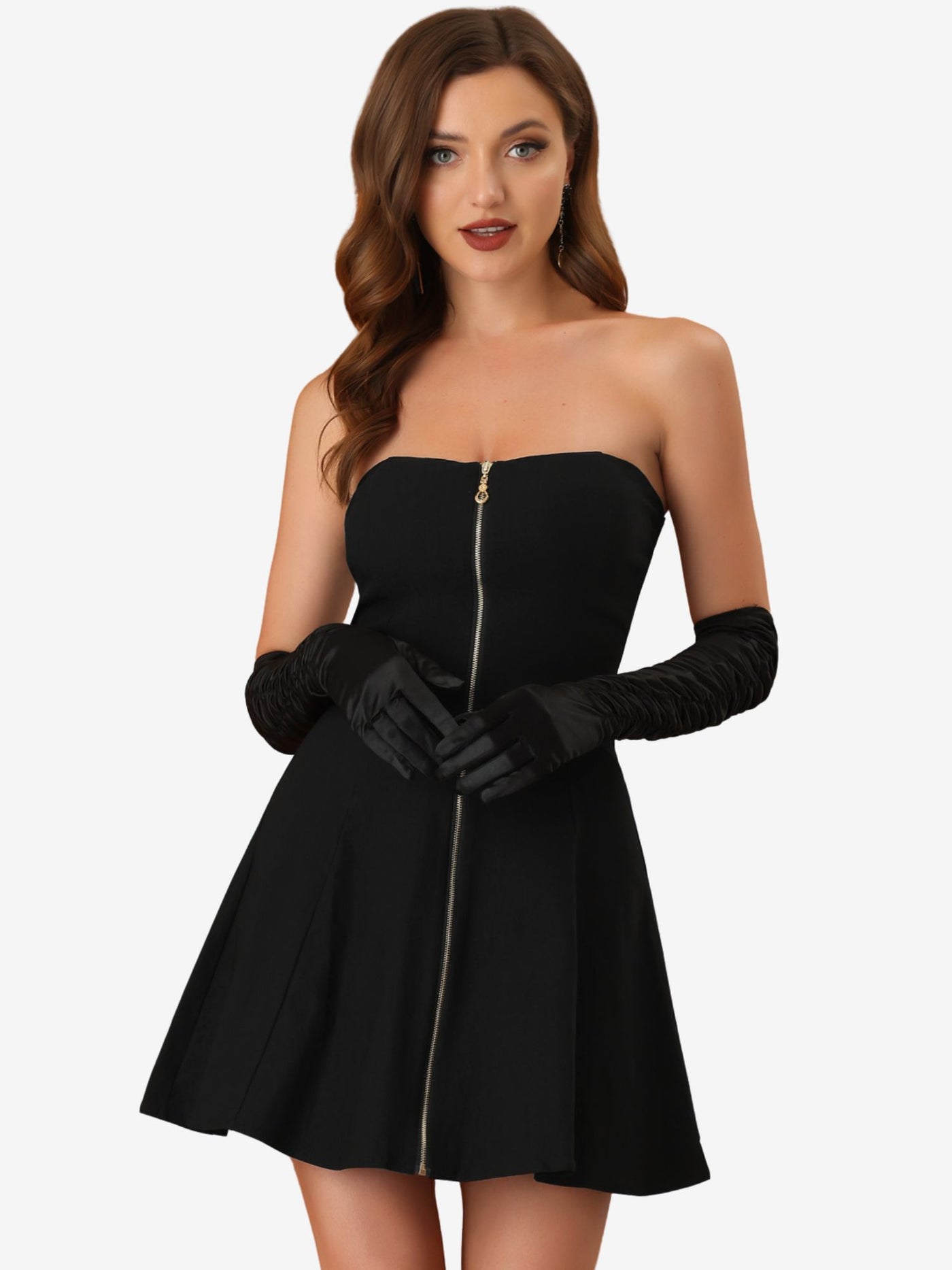 Allegra K Zip Up Sexy Strapless Party Club Mini Bodycon Dress