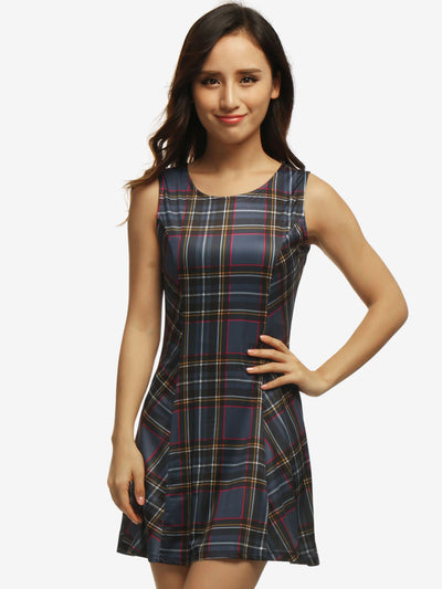 Classic Sleeveless Mini A-Line Fit and Flare Plaid Dress