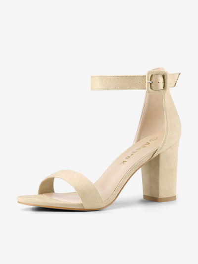 Faux Suede High Chunky Heel Buckle Ankle Strap Sandals