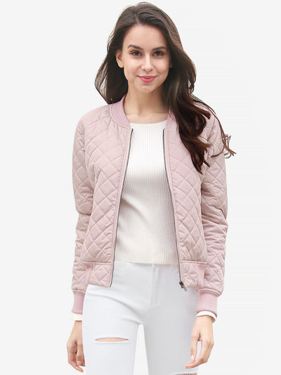 Casual Zip Up Raglan Long Sleeve Quilted Bomber Jacket