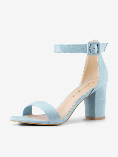 Faux Suede High Chunky Heel Buckle Ankle Strap Sandals