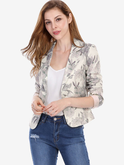 Open Front Floral Work Business Crop Blazer Jacket