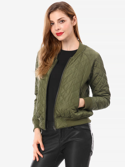 Casual Zip Up Raglan Long Sleeve Quilted Bomber Jacket