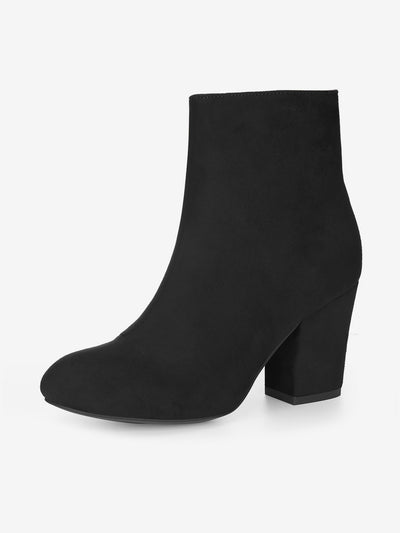 Faux Suede Round Toe Block Heel Zipper Ankle Boots