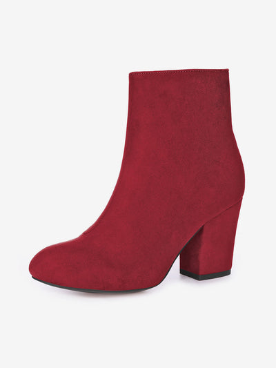 Faux Suede Round Toe Block Heel Zipper Ankle Boots