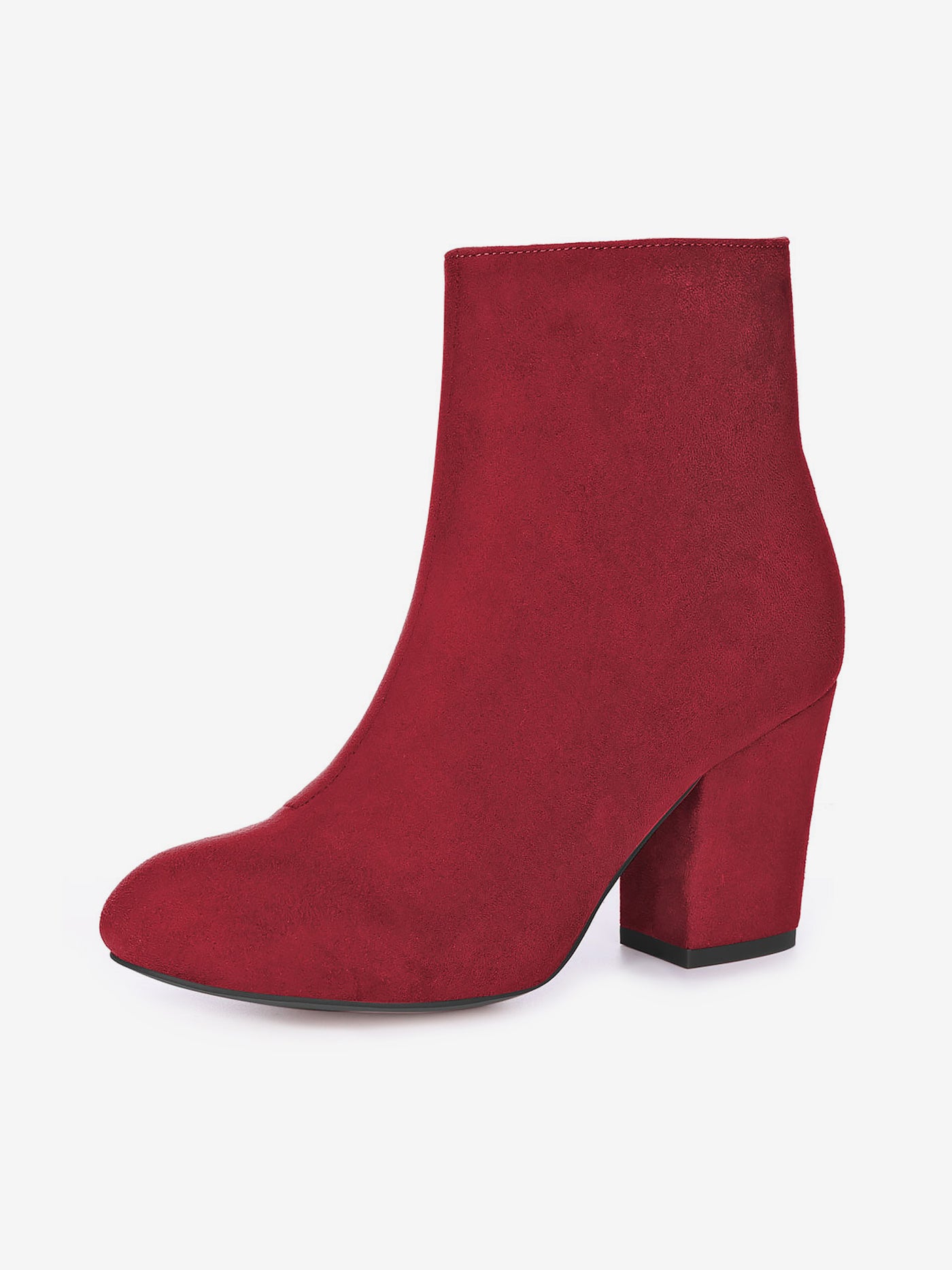 Allegra K Faux Suede Round Toe Block Heel Zipper Ankle Boots