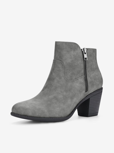 Low Chunky Heel Side Zipper Ankle Booties