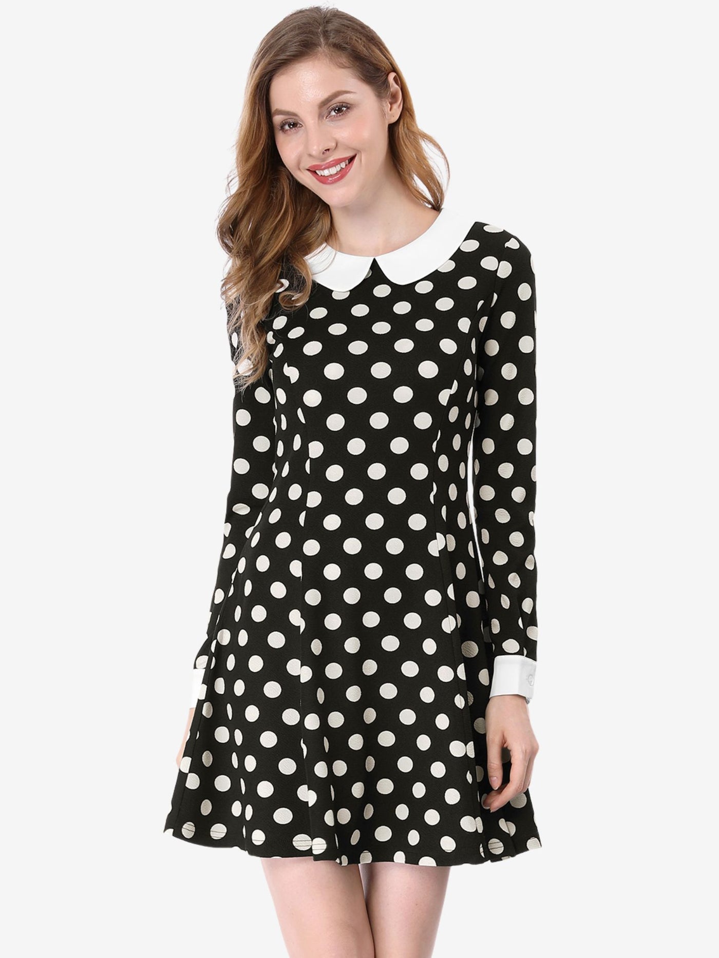 Allegra K Peter Pan Collar Contrast Printed A-Line Short Dress