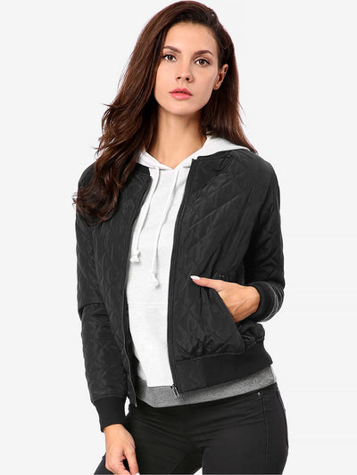 Casual Zip Up Raglan Long Sleeve Quilted Bomber Jacket