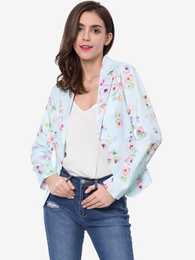 Open Front Notch Lapel Floral Business Casual Suit Blazer