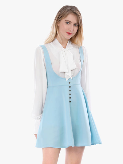 Button Decor Overalls Pinafore Dress Suspenders Skirt