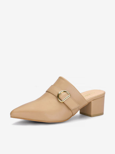 Pointed Toe Slip on Block Heel Sandals Mules