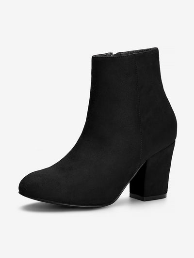 Round Toe Side Zip Chunky Heel Ankle Boots