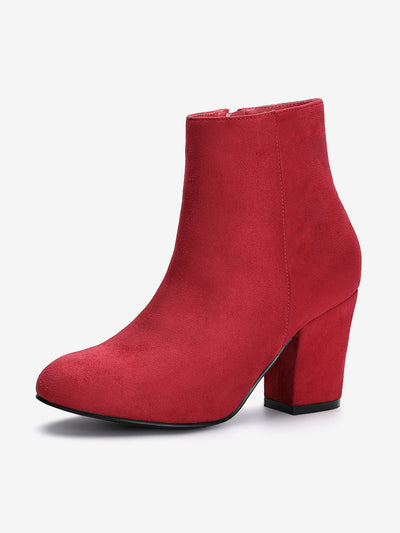 Round Toe Side Zip Chunky Heel Ankle Boots