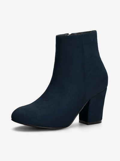 Round Toe Side Zip Chunky Heel Ankle Boots