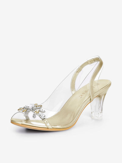 Clear Slingback Flower Rhinestone Peep Toe Heel Sandals