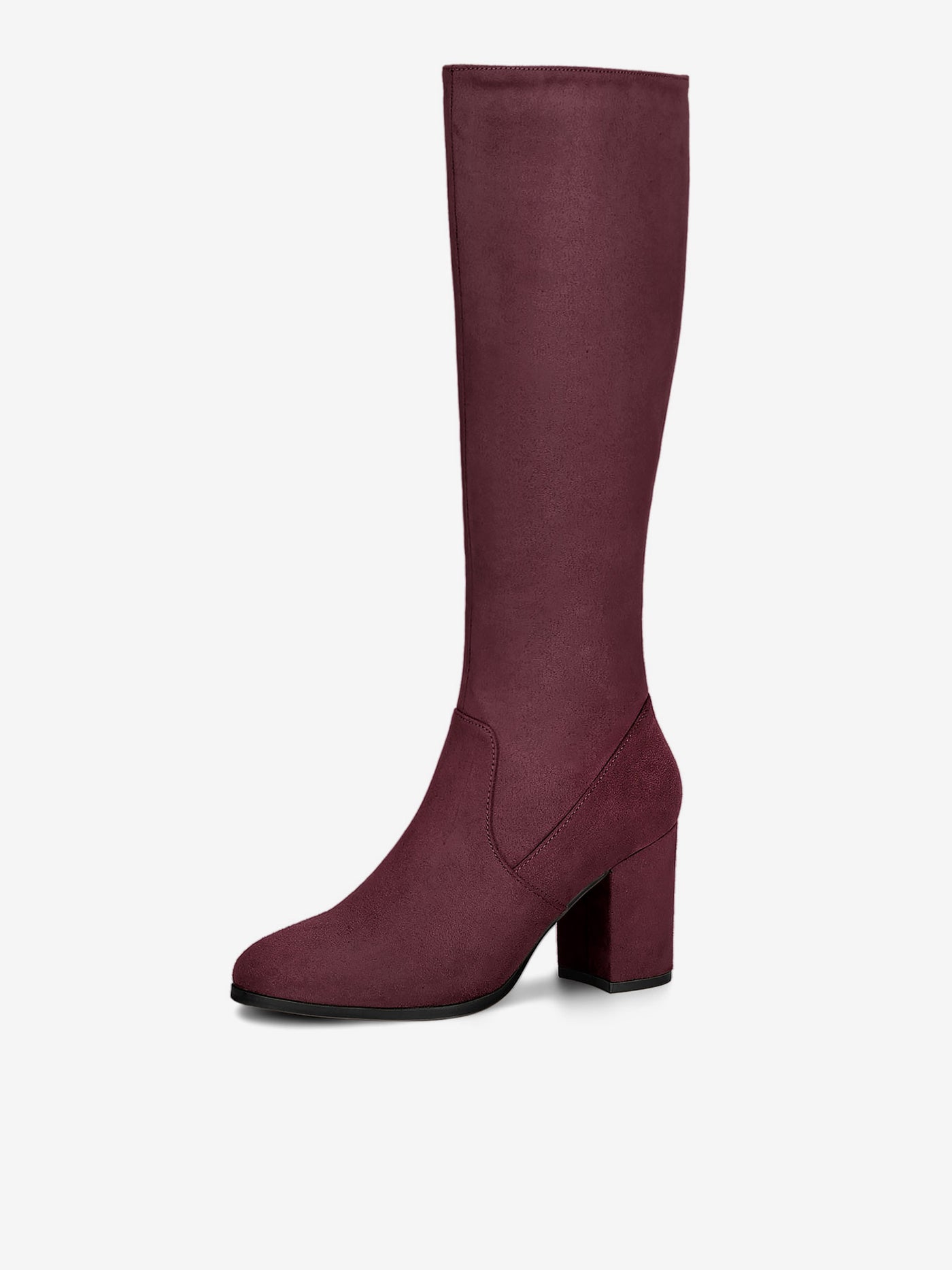 Allegra K Faux Suede Side Zipper Chunky Heel Knee High Boots