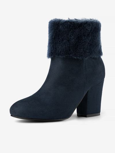 Christmas Faux Fur Chunky Heel Ankle Boots