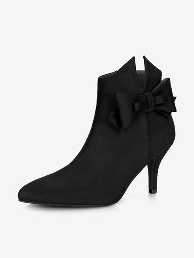 Point Toe Bow Stiletto Heel Ankle Boots