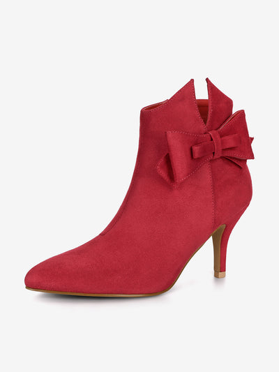 Point Toe Bow Stiletto Heel Ankle Boots