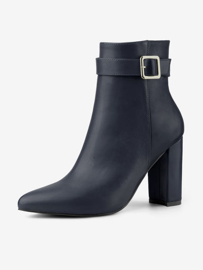 Pointed Toe Buckle Decor Heel Ankle Booties