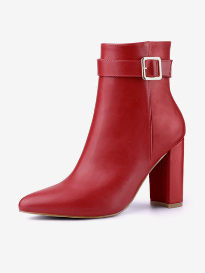 Pointed Toe Buckle Decor Heel Ankle Booties