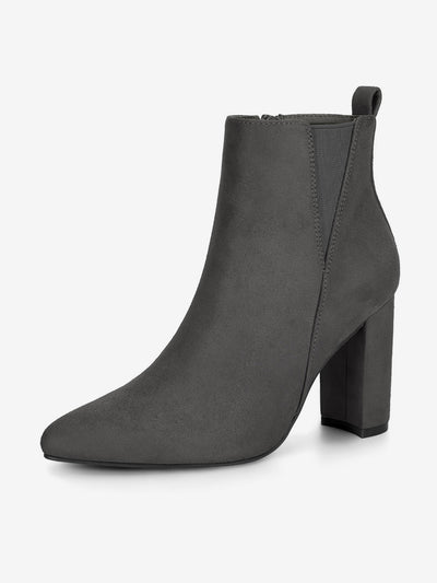 Pointed Toe Zipper Block Heel Ankle Chelsea Boots