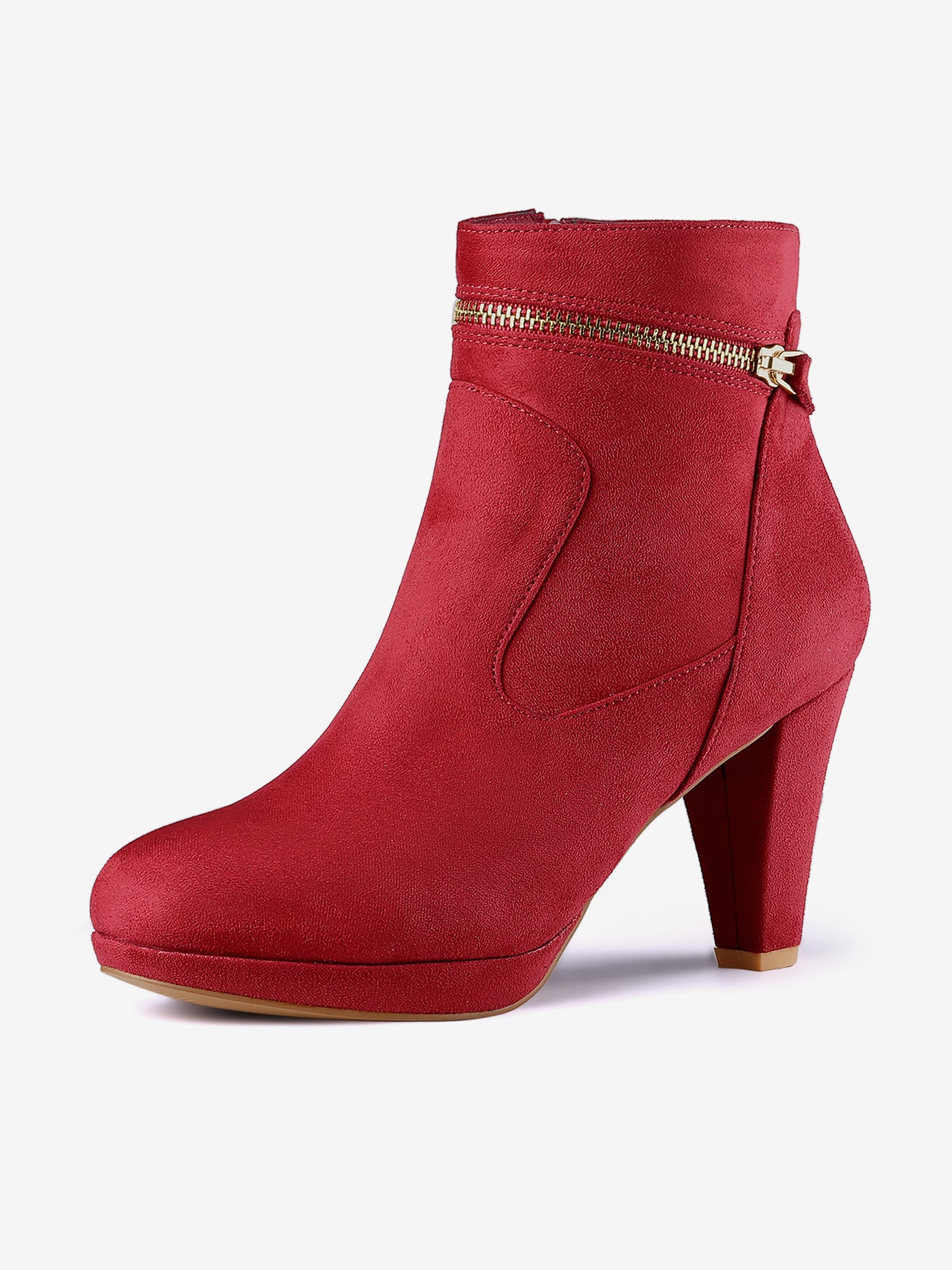 Allegra K Faux Suede Round Toe Ankle Mid Block Heel Boots