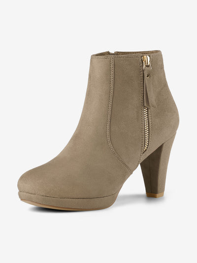 Side Zipper Low Platform Chunky Heel Ankle Booties