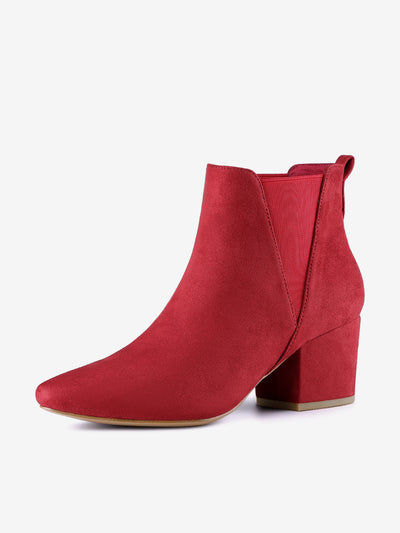 Faux Suede Pointed Toe Block Heel Ankle Chelsea Boots