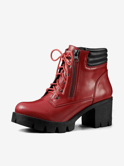 Allegra K Lug Sole Zip Combat Block Heel Ankle Boots