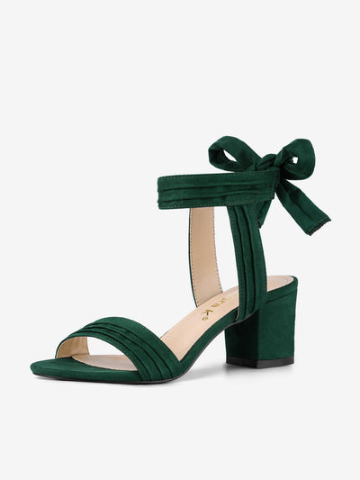 Open Toe Ankle Tie Back Block Heel Sandals