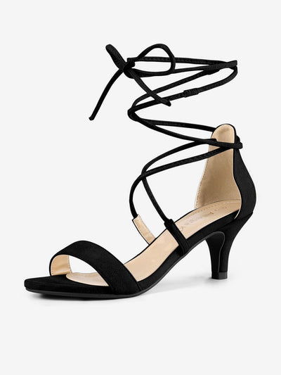 Kitten Heel Lace Up Open Toe Sandals