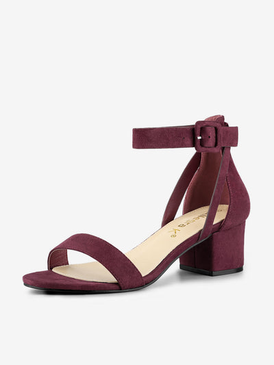 Faux Suede Ankle Strap Block Low Heel Sandals