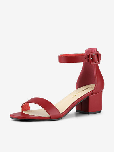 PU Open Toe Block Low Heel Ankle Strap Sandals