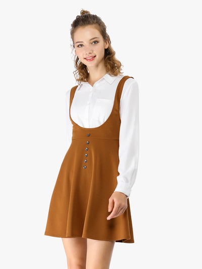 Button Decor Overalls Pinafore Dress Suspenders Skirt