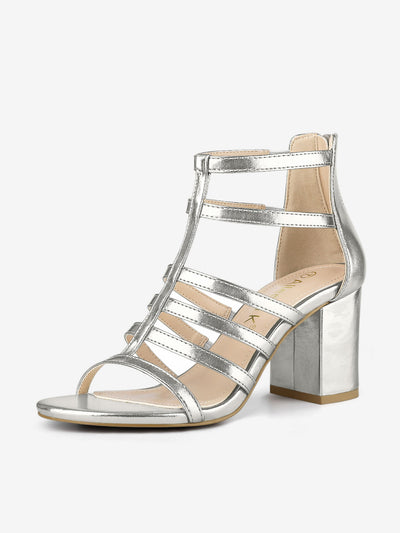 Cage Strappy Gladiators Chunky Heel Sandals