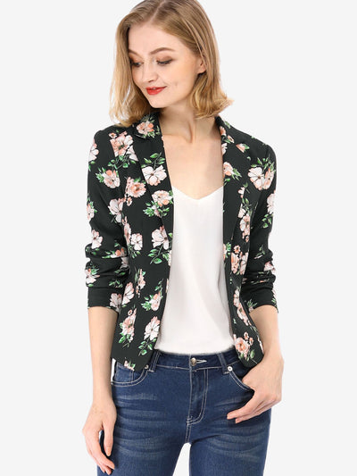 Open Front Notch Lapel Floral Business Casual Suit Blazer