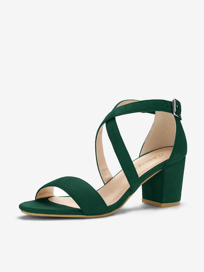 Faux Suede Crisscross Ankle Strap Block Heel Sandals