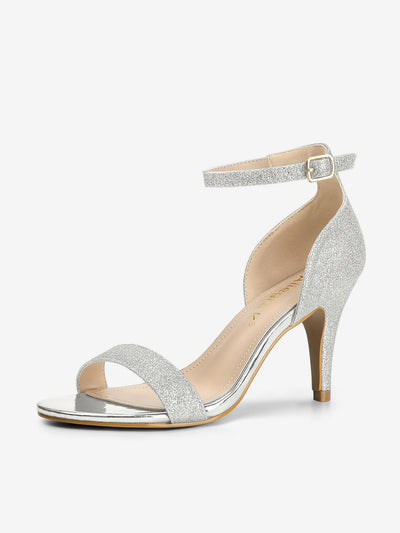 Glitter Ankle Strap Stiletto Heel Sandals