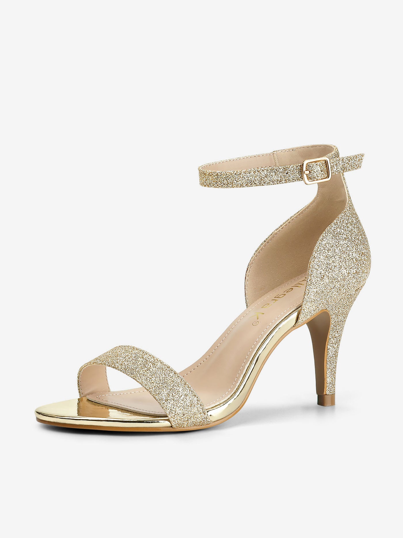 Allegra K Glitter Ankle Strap Stiletto Heel Sandals