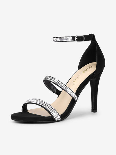 Faux Suede Strappy Ankle Strap Rhinestone Heel Sandals