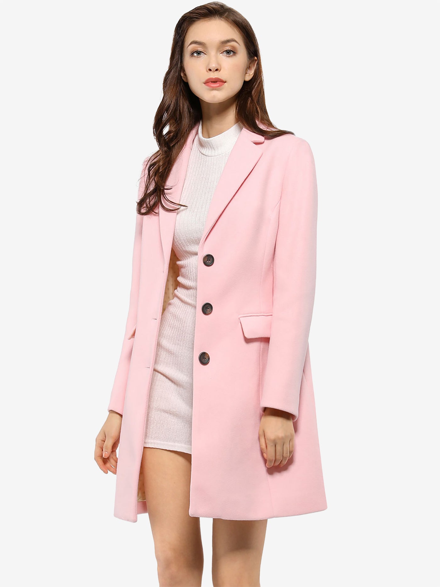 Allegra K Notched Lapel Single Breasted Outwear Winter Pea Coat