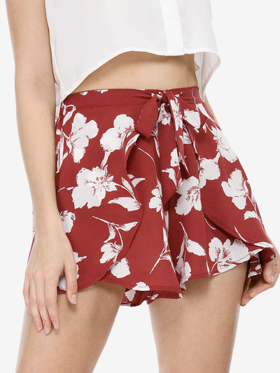 Allegra K Summer Beach Casual Elastic Waist Wide Leg Floral Shorts