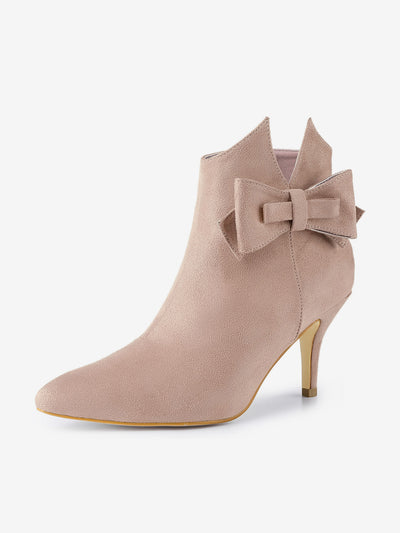 Point Toe Bow Stiletto Heel Ankle Boots