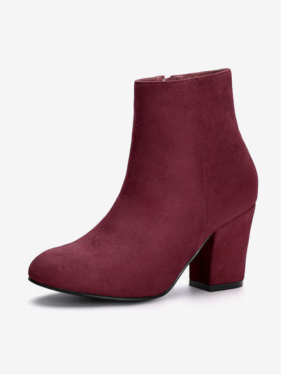 Round Toe Side Zip Chunky Heel Ankle Boots