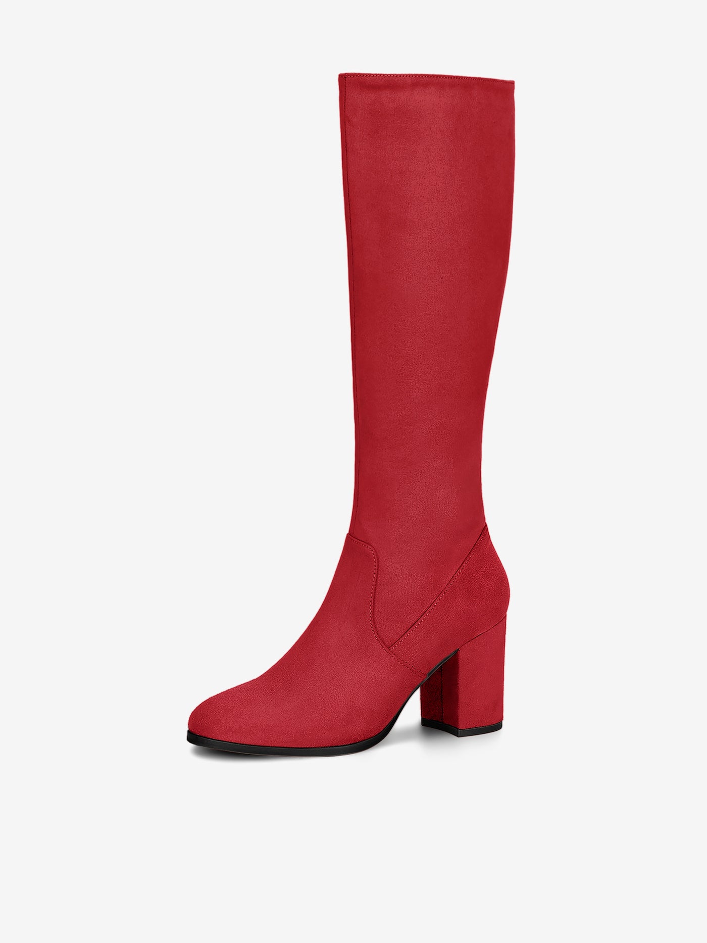 Allegra K Faux Suede Side Zipper Chunky Heel Knee High Boots