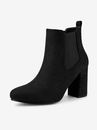 Round Toe Chunky High Heel Ankle Chelsea Boots